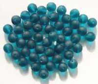 50 8mm Transparent Matte Dark Aqua Round Glass Beads